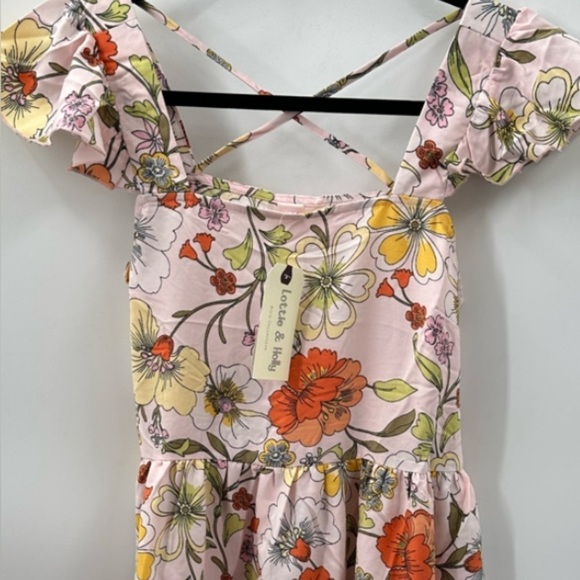 LOTTIE & HOLLIE pink floral mini tiered ruffle sleeve woman boho dress NWT XS,S - Picture 2 of 16